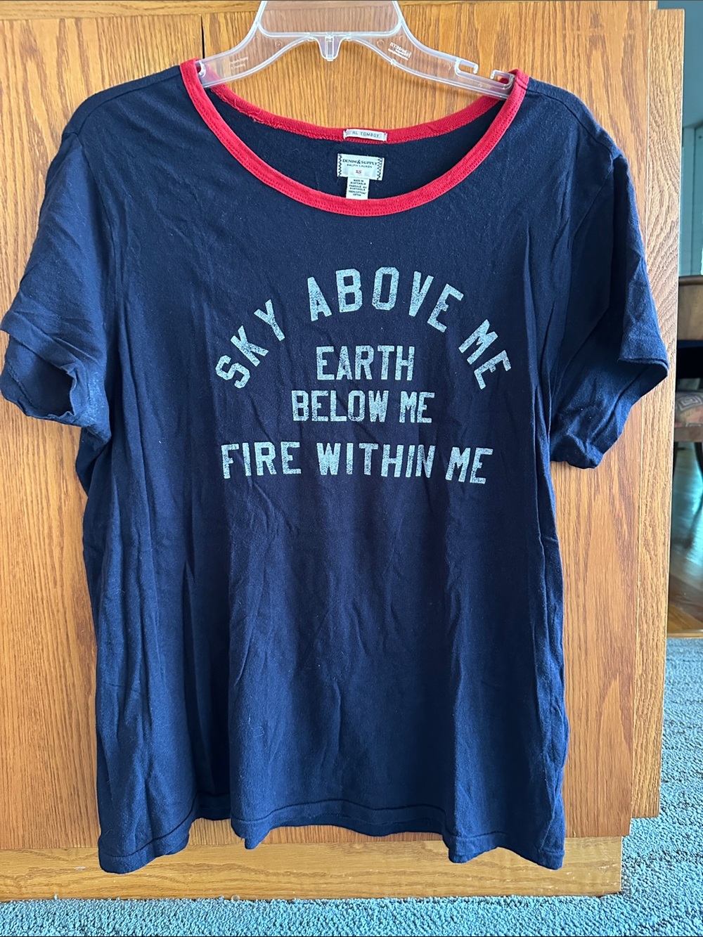 Denim & Supply Ralph Lauren Navy Short Sleeve Tee with Red Trim